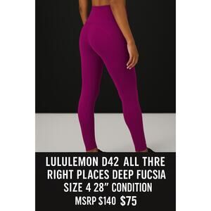 Lululemon D42 All The Right Places  Workout Legging Regal Plum Purple Size 4